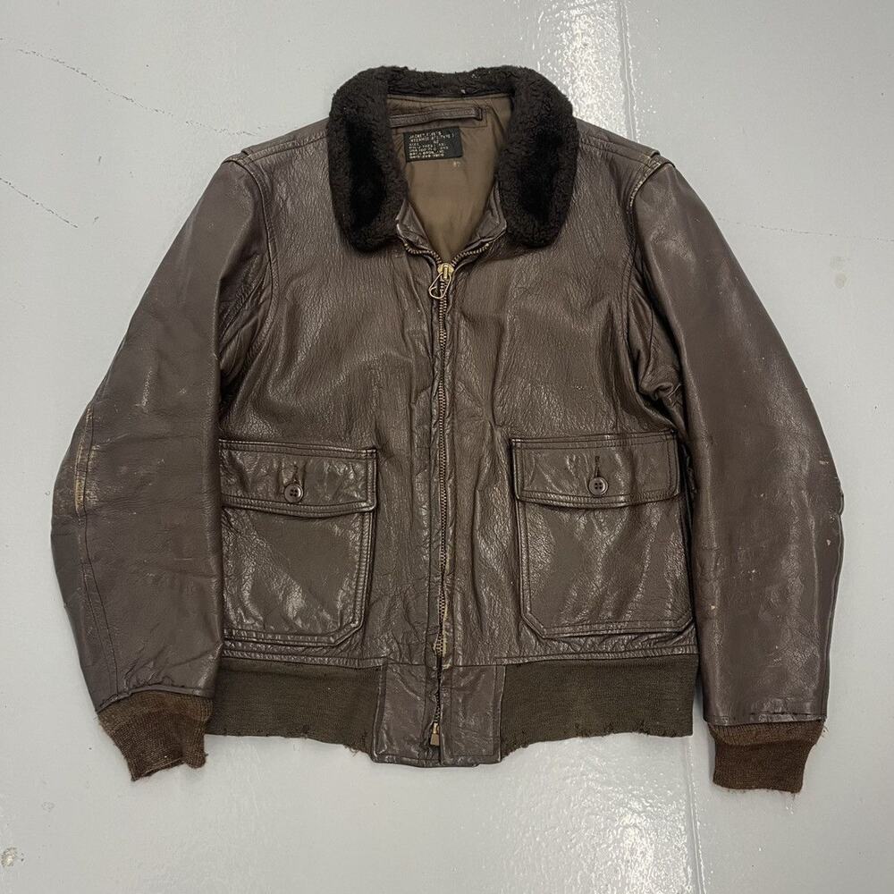 Vintage 60s USN Type G-1 Brown Leather Bomber Flight Jacket